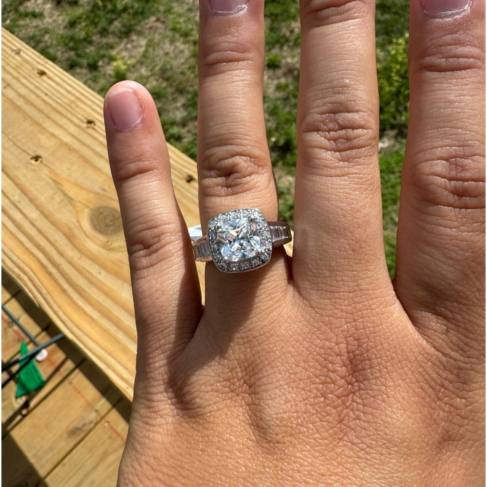 NWT square halo cusion cut 925 silver and cz engagement ring designer signed 7